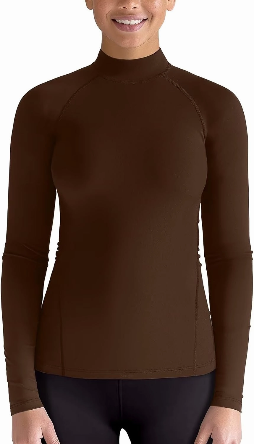 Zengjo Mock Neck Thermal Tops for Women Workout Running Athletic Long Sleeve Base Layer Shirt Light Compression Fleece Lined