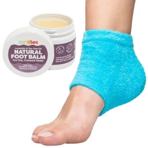 ZenToes Moisturizing Heel Socks with Natural Hydrating Foot Balm Bundle - Home Pedicure Gift Set - Fuzzy Blue Kit