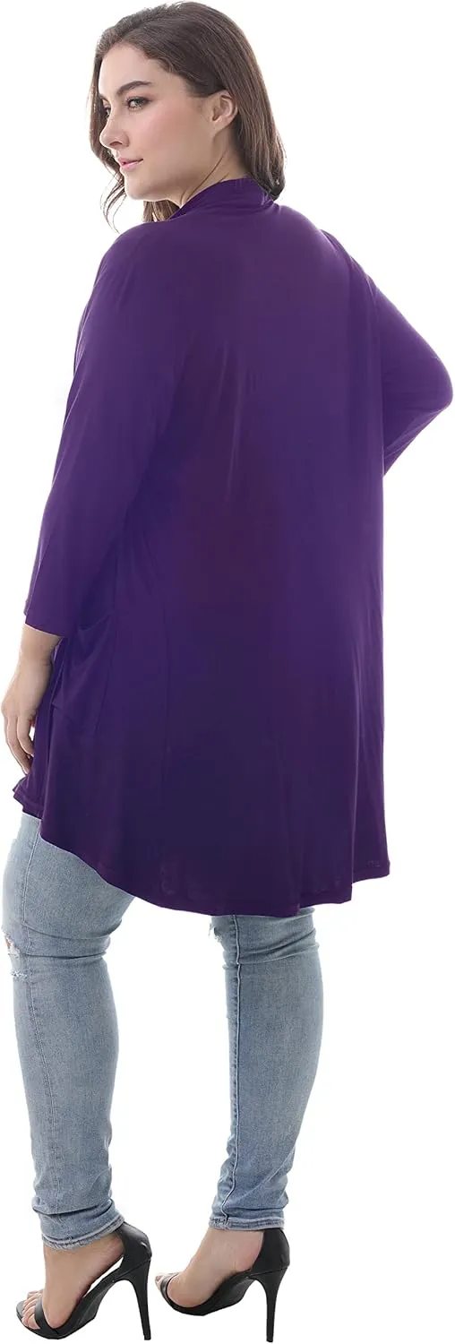 ZERDOCEAN Women's Plus Size 3/4 Sleeve Lightweight Soft Printed Drape Cardigan with Pockets