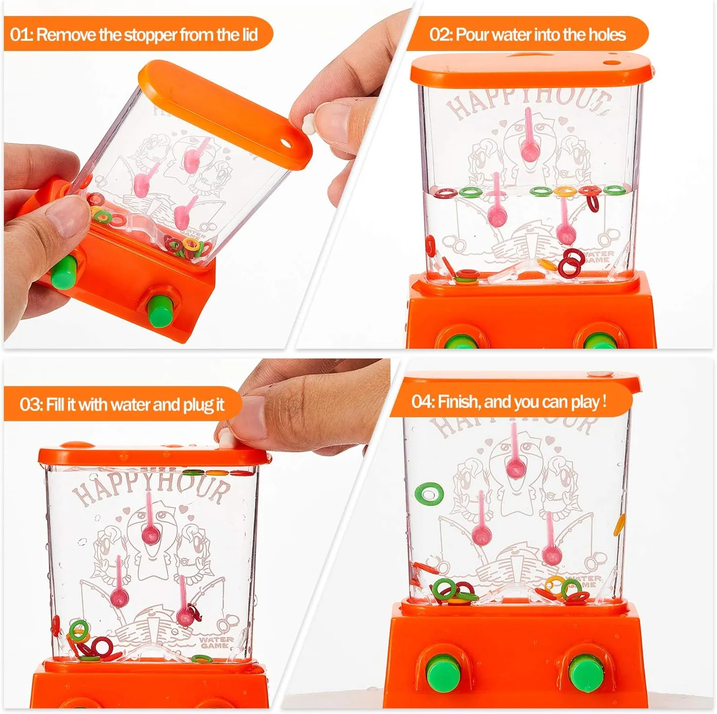 Zhanmai 16 Pcs Handheld Water Game Arcade Water Ring Game for Beach Toys Party Favor Fish Rings Fun Game for Basketball Fun Gifts for Men Retro Pastime, Without Water