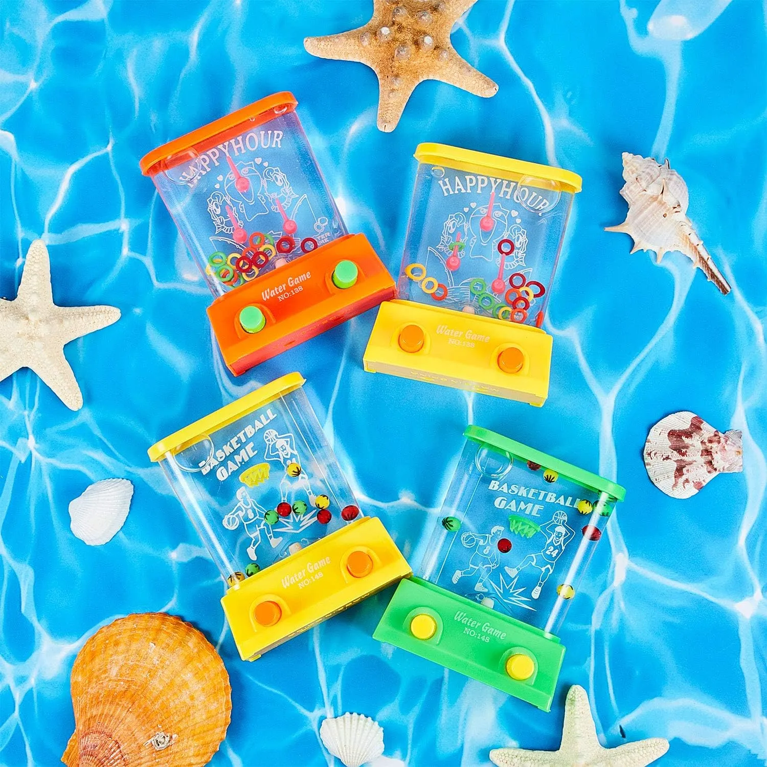 Zhanmai 16 Pcs Handheld Water Game Arcade Water Ring Game for Beach Toys Party Favor Fish Rings Fun Game for Basketball Fun Gifts for Men Retro Pastime, Without Water