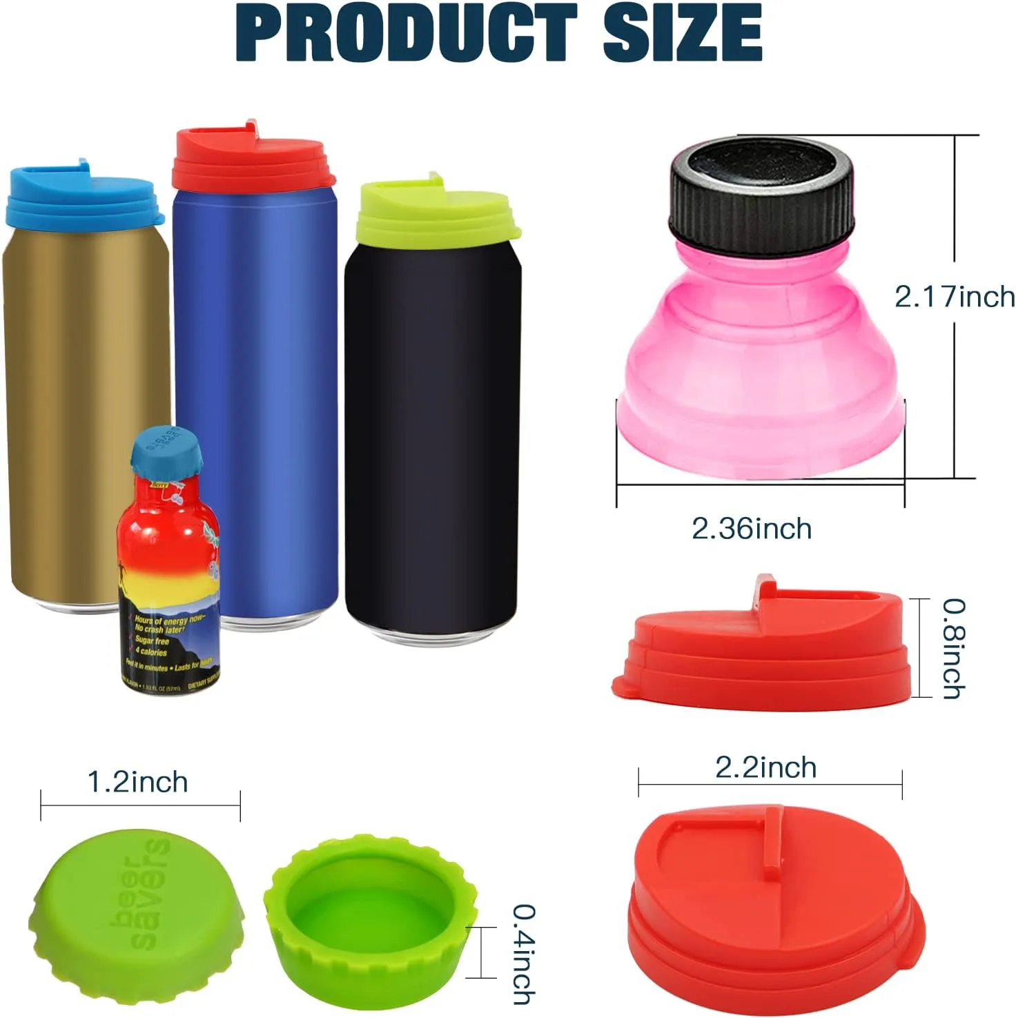 ZOCONE Bottle Lids Set, 6 Pcs Soda Can Lids   6 Pcs Can Covers   6 Pcs Silicone Beer Bottles Caps, Spill-proof Bottle Tops for Soda, Beer, Juice, BPA-free Reusable Fizz Lids